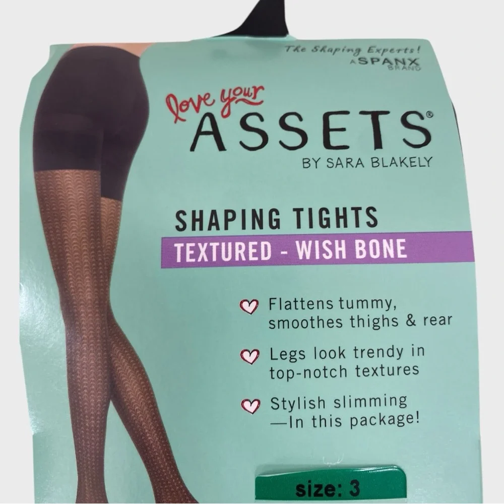 Spanx Assets NWT Black Wish Bone Textured Shaping Tights  Size 3